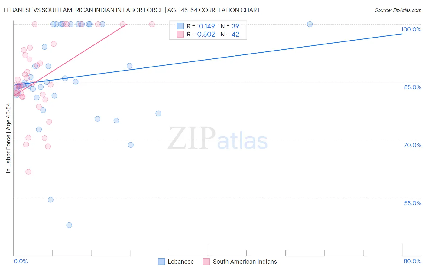 Lebanese vs South American Indian In Labor Force | Age 45-54