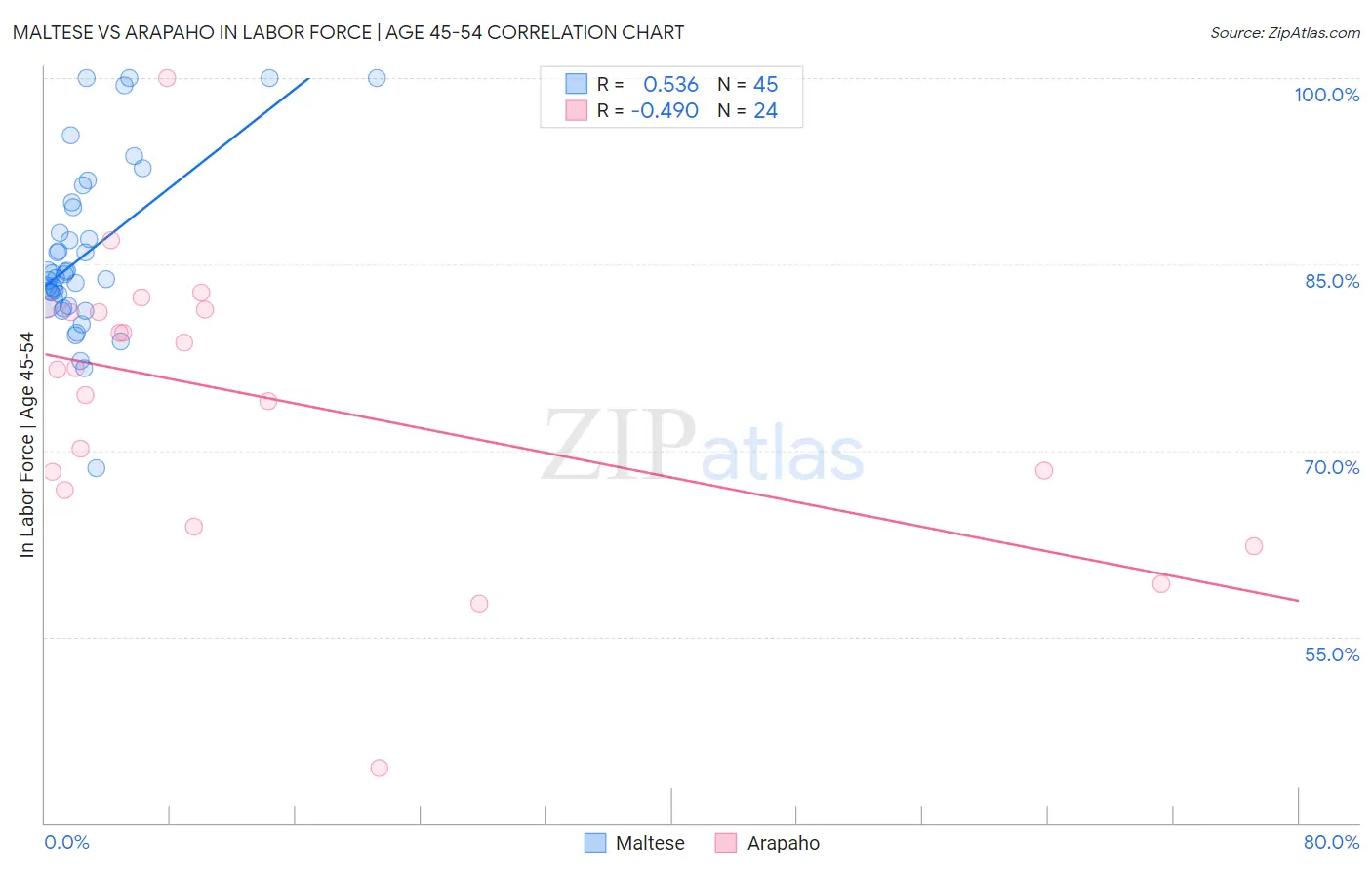 Maltese vs Arapaho In Labor Force | Age 45-54