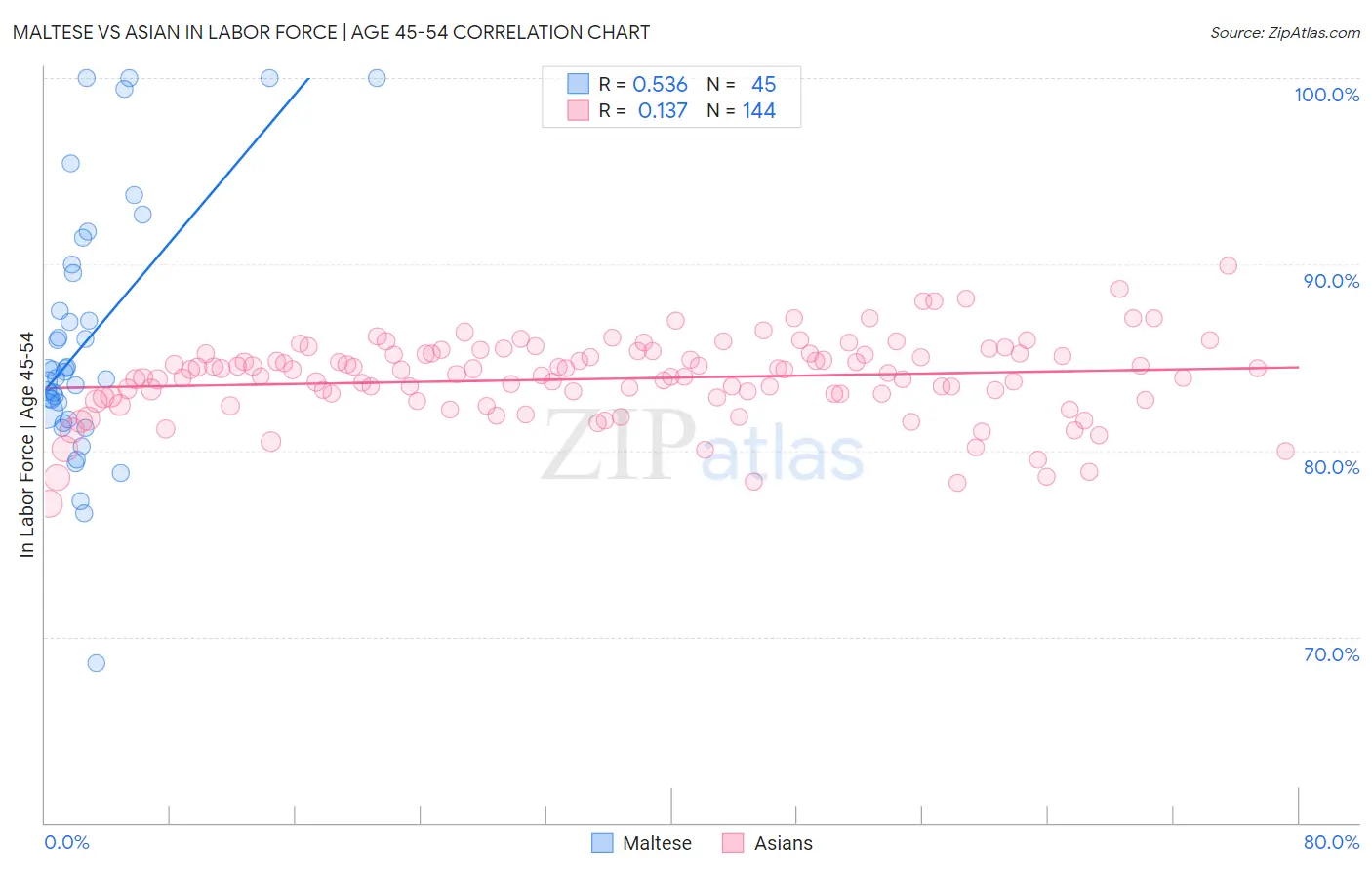 Maltese vs Asian In Labor Force | Age 45-54