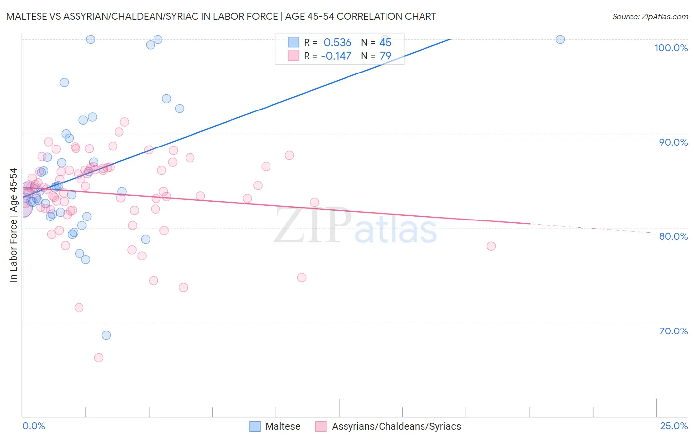 Maltese vs Assyrian/Chaldean/Syriac In Labor Force | Age 45-54