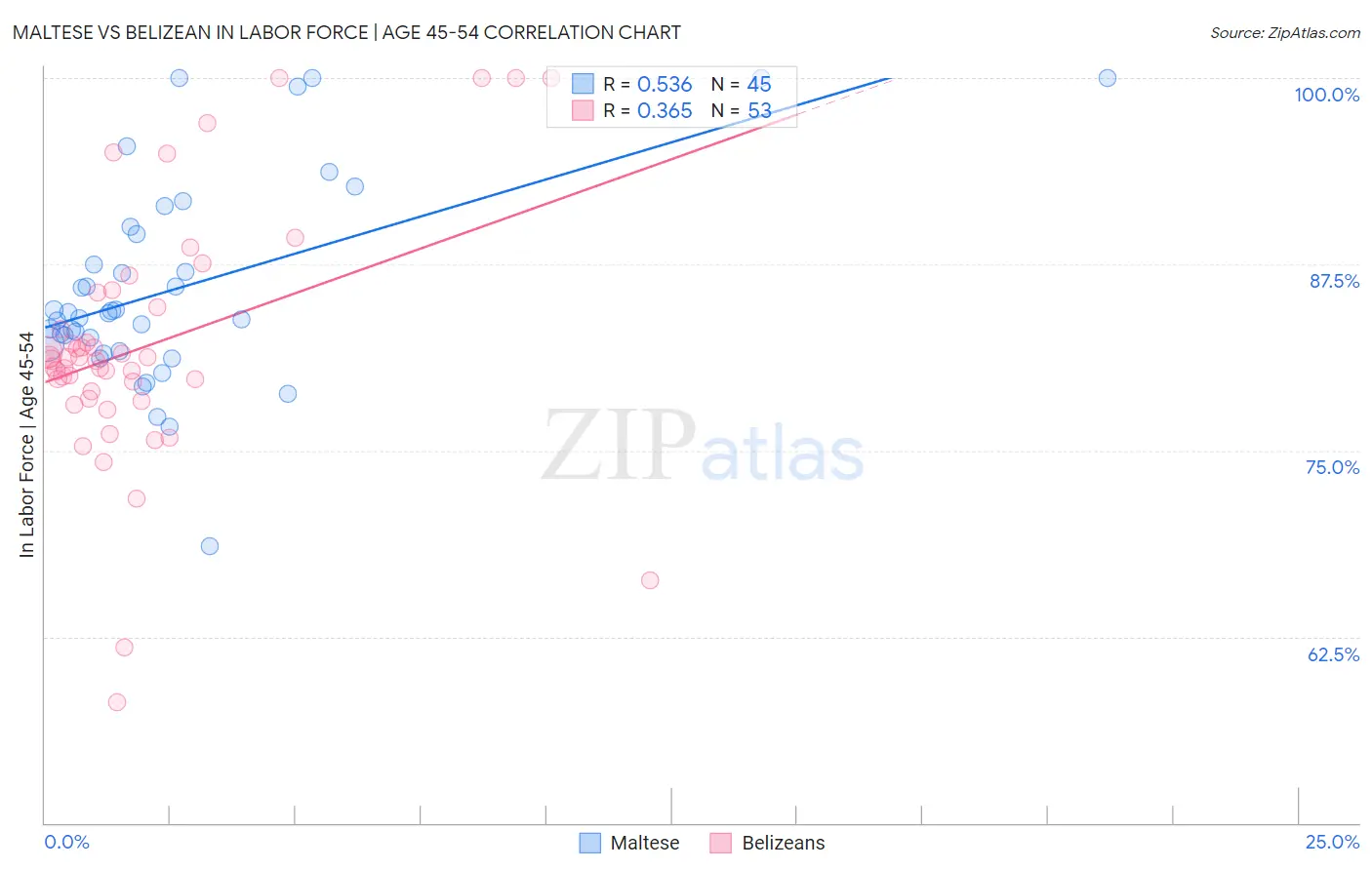 Maltese vs Belizean In Labor Force | Age 45-54