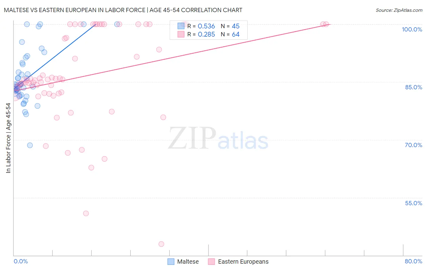 Maltese vs Eastern European In Labor Force | Age 45-54