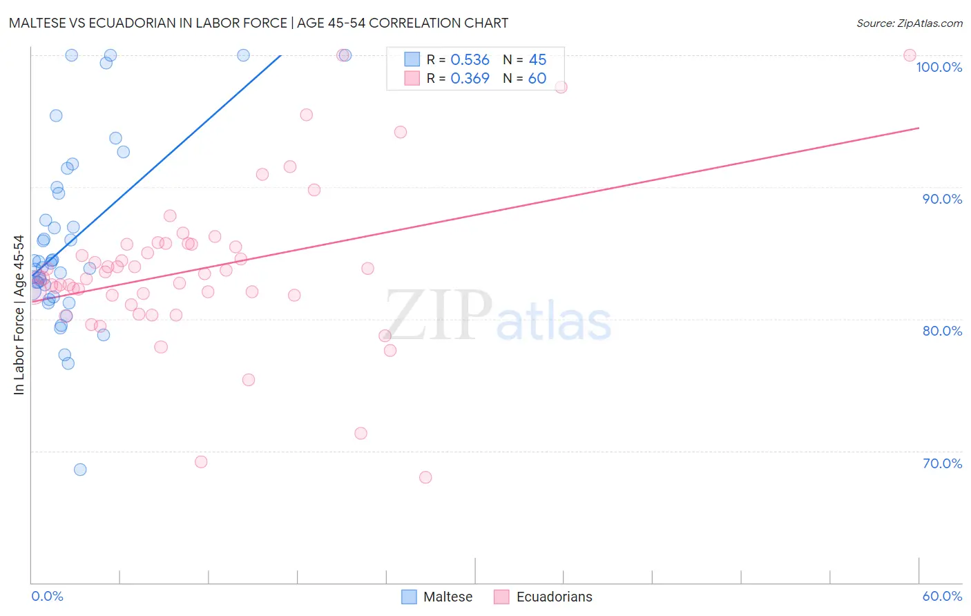 Maltese vs Ecuadorian In Labor Force | Age 45-54