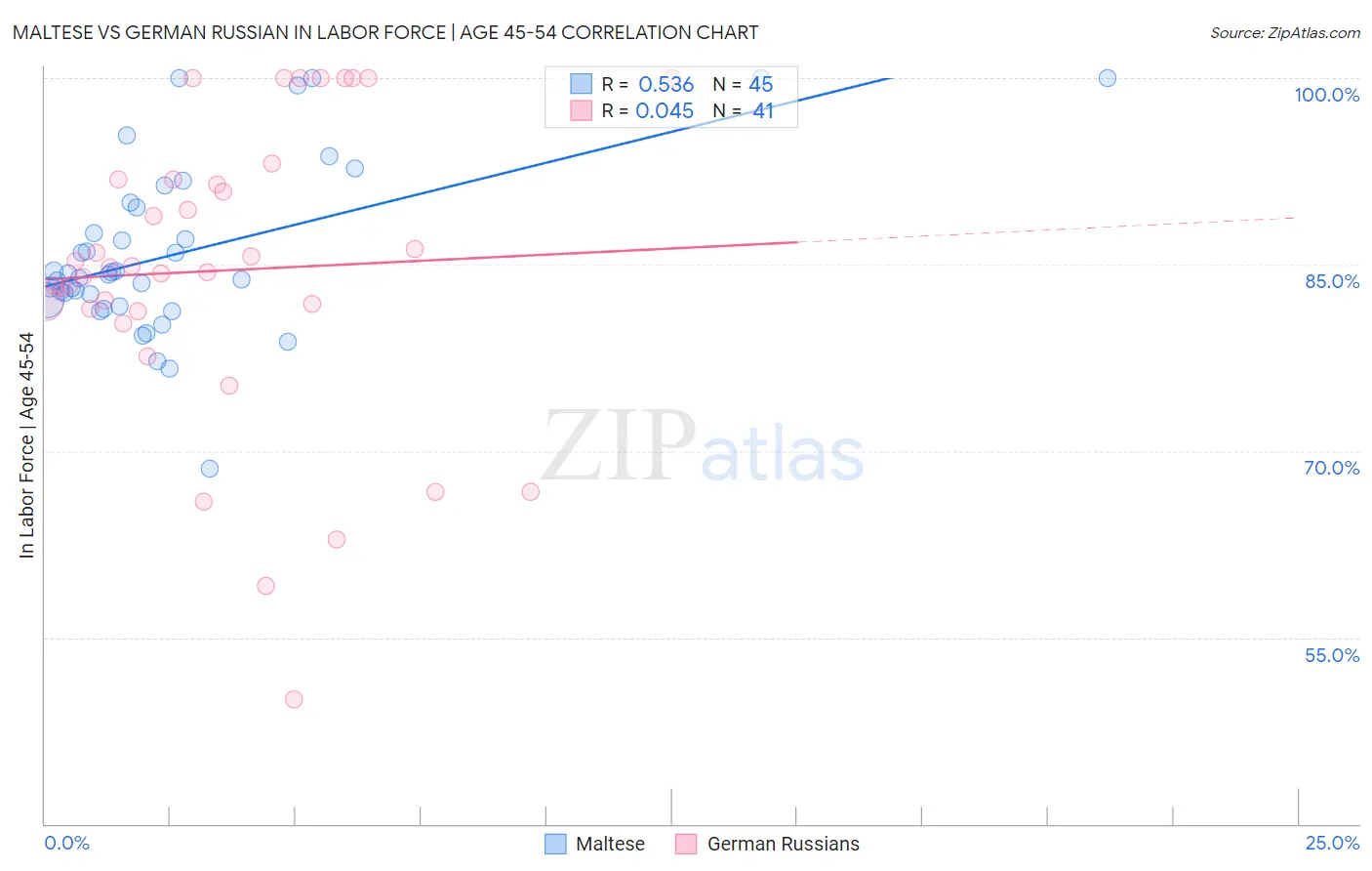 Maltese vs German Russian In Labor Force | Age 45-54