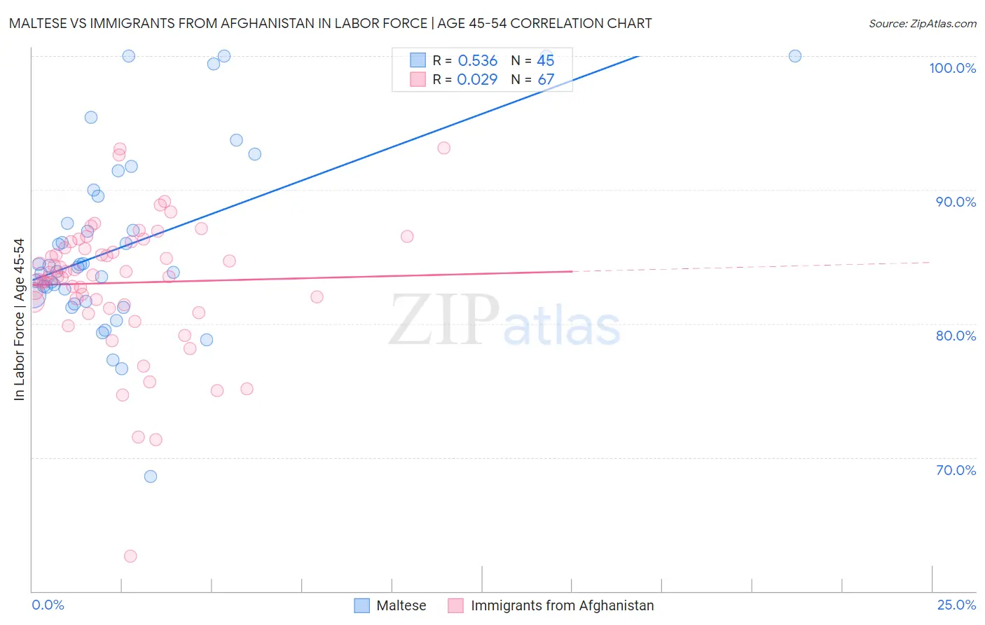 Maltese vs Immigrants from Afghanistan In Labor Force | Age 45-54