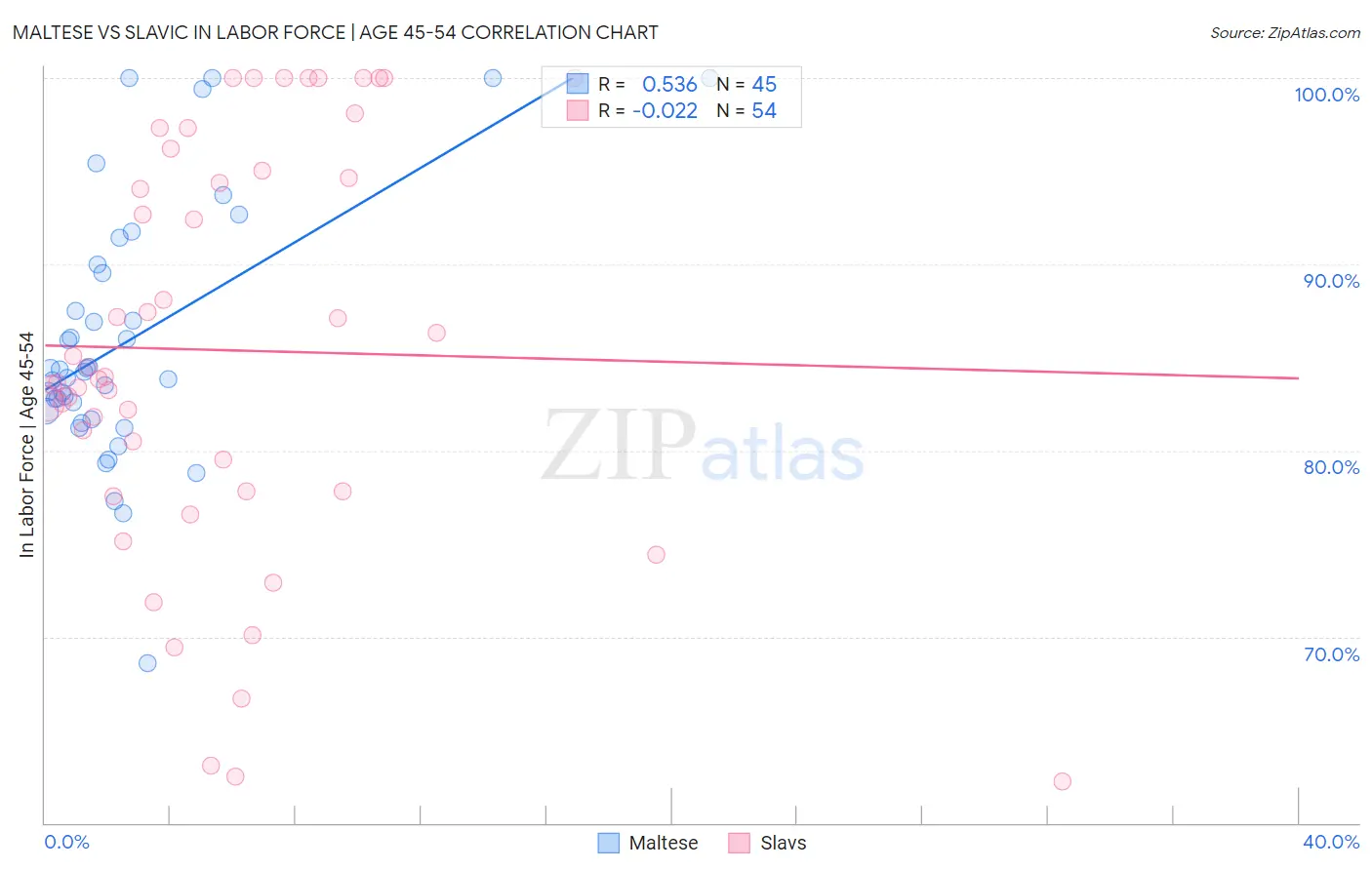 Maltese vs Slavic In Labor Force | Age 45-54