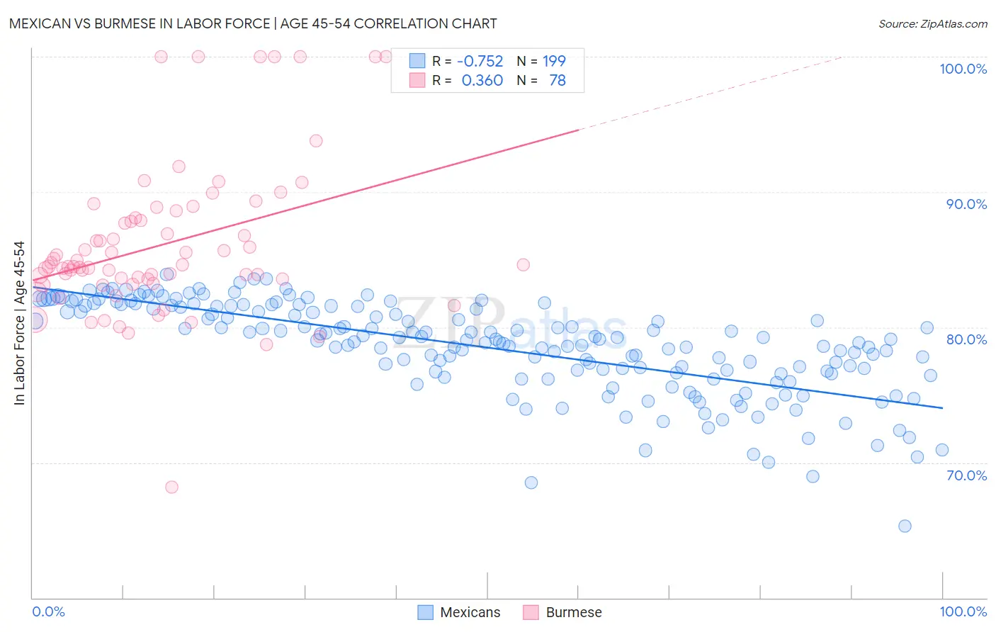 Mexican vs Burmese In Labor Force | Age 45-54
