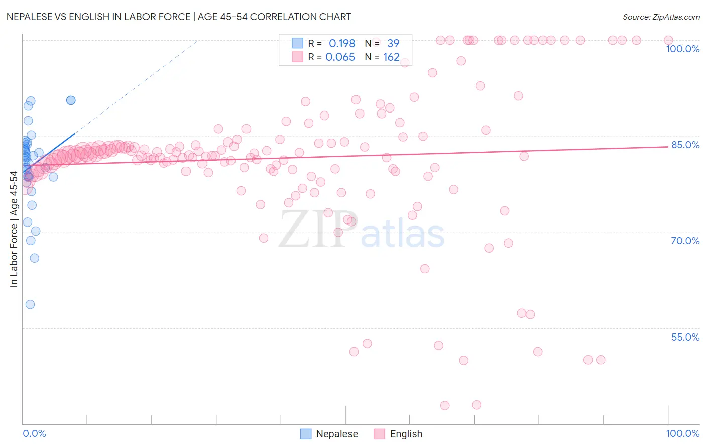Nepalese vs English In Labor Force | Age 45-54