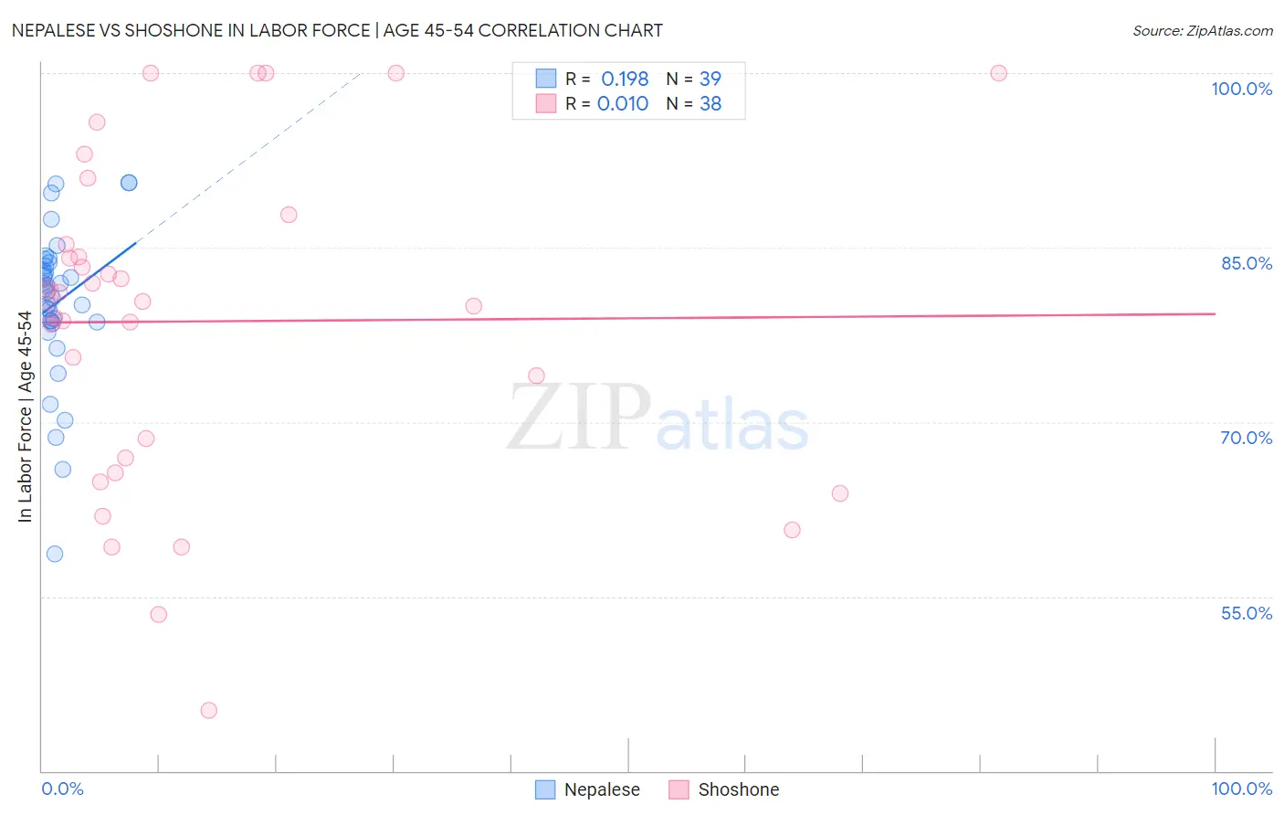 Nepalese vs Shoshone In Labor Force | Age 45-54