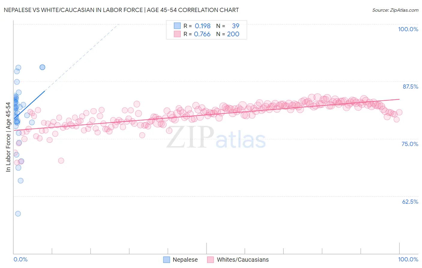 Nepalese vs White/Caucasian In Labor Force | Age 45-54