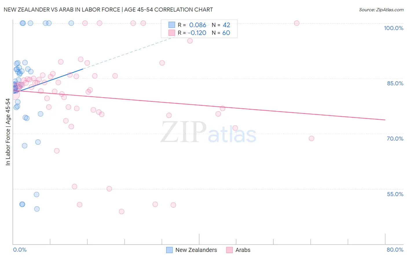 New Zealander vs Arab In Labor Force | Age 45-54