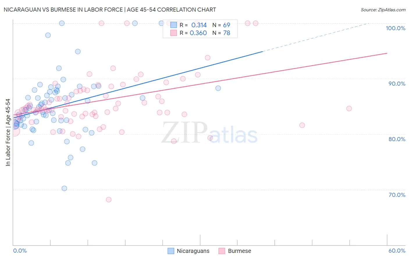 Nicaraguan vs Burmese In Labor Force | Age 45-54