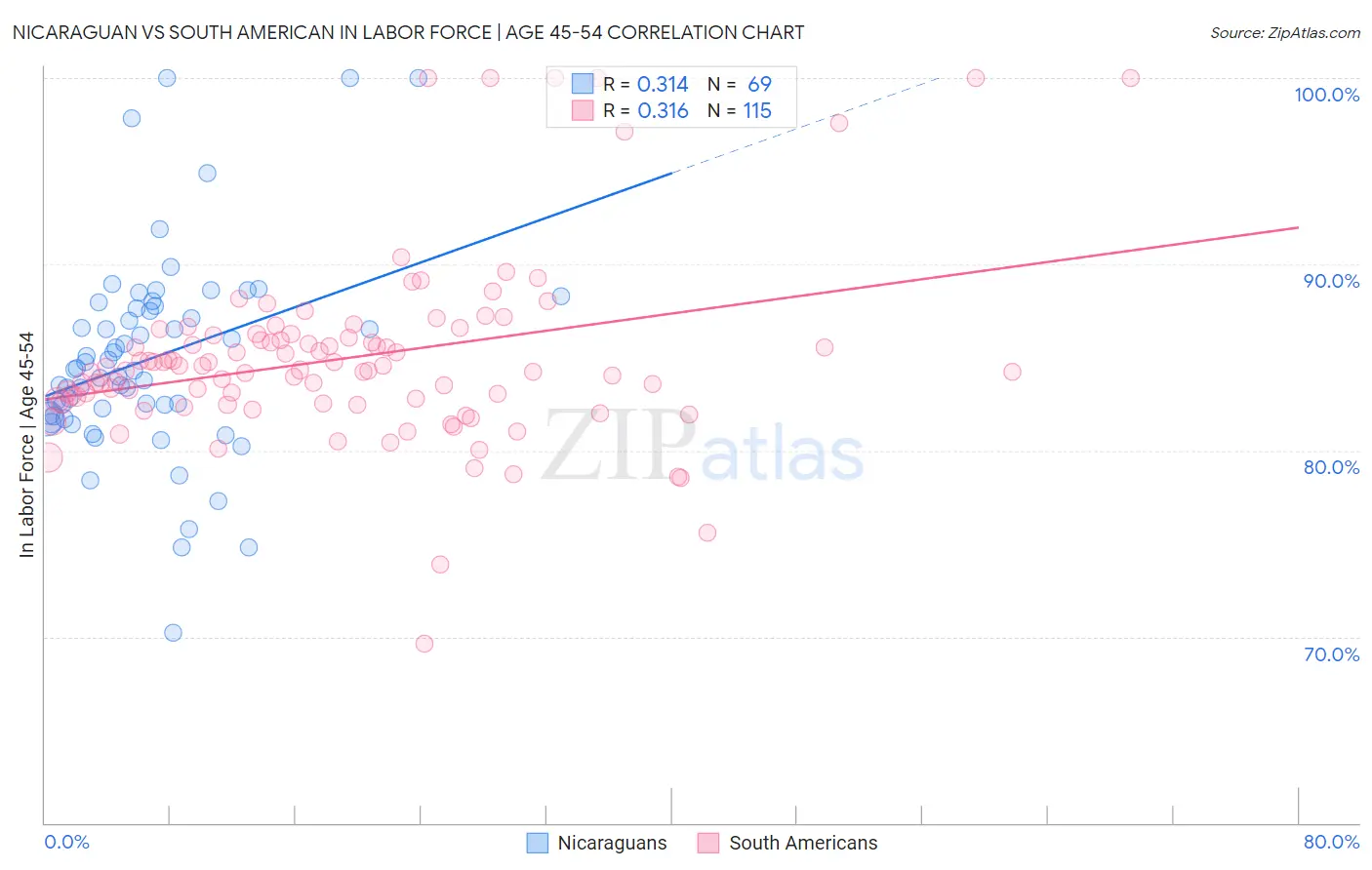 Nicaraguan vs South American In Labor Force | Age 45-54