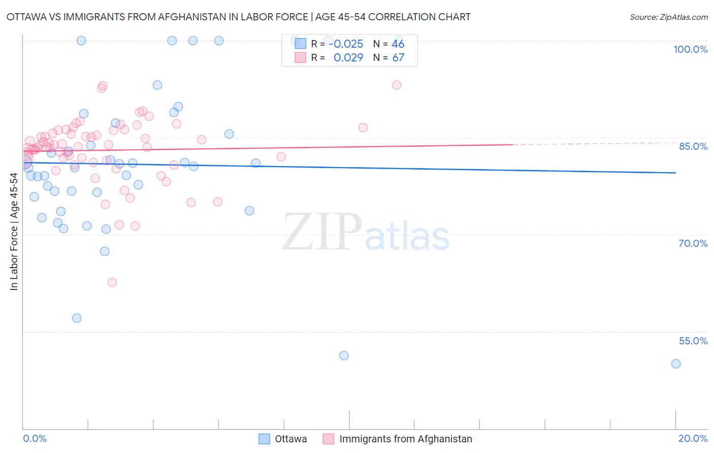 Ottawa vs Immigrants from Afghanistan In Labor Force | Age 45-54
