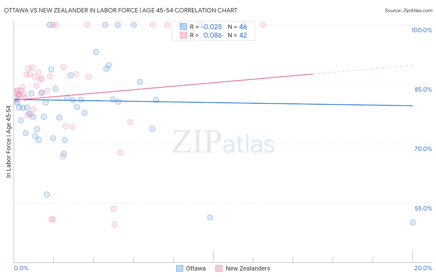 Ottawa vs New Zealander In Labor Force | Age 45-54