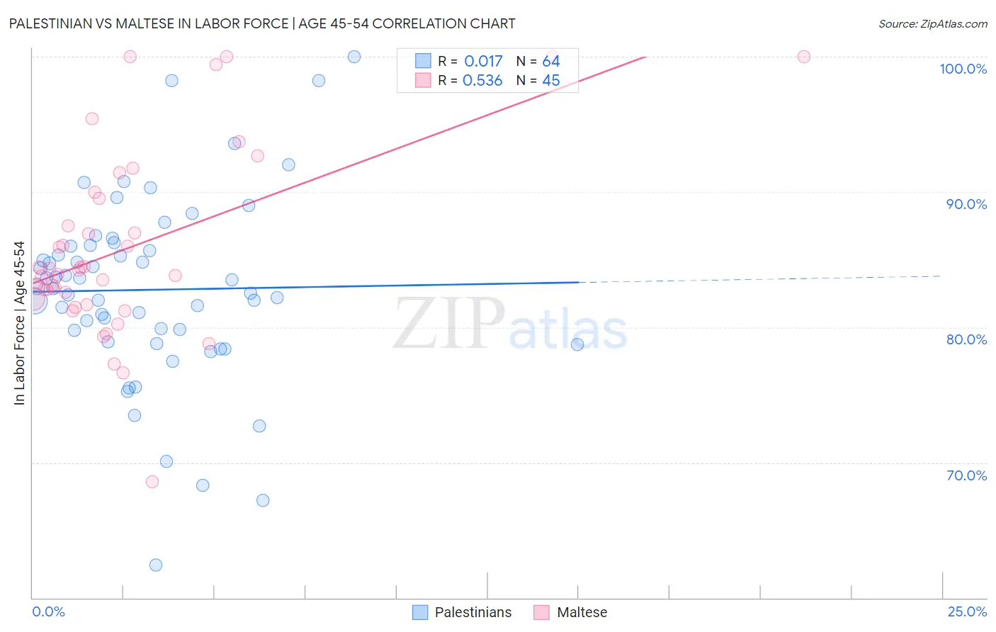 Palestinian vs Maltese In Labor Force | Age 45-54