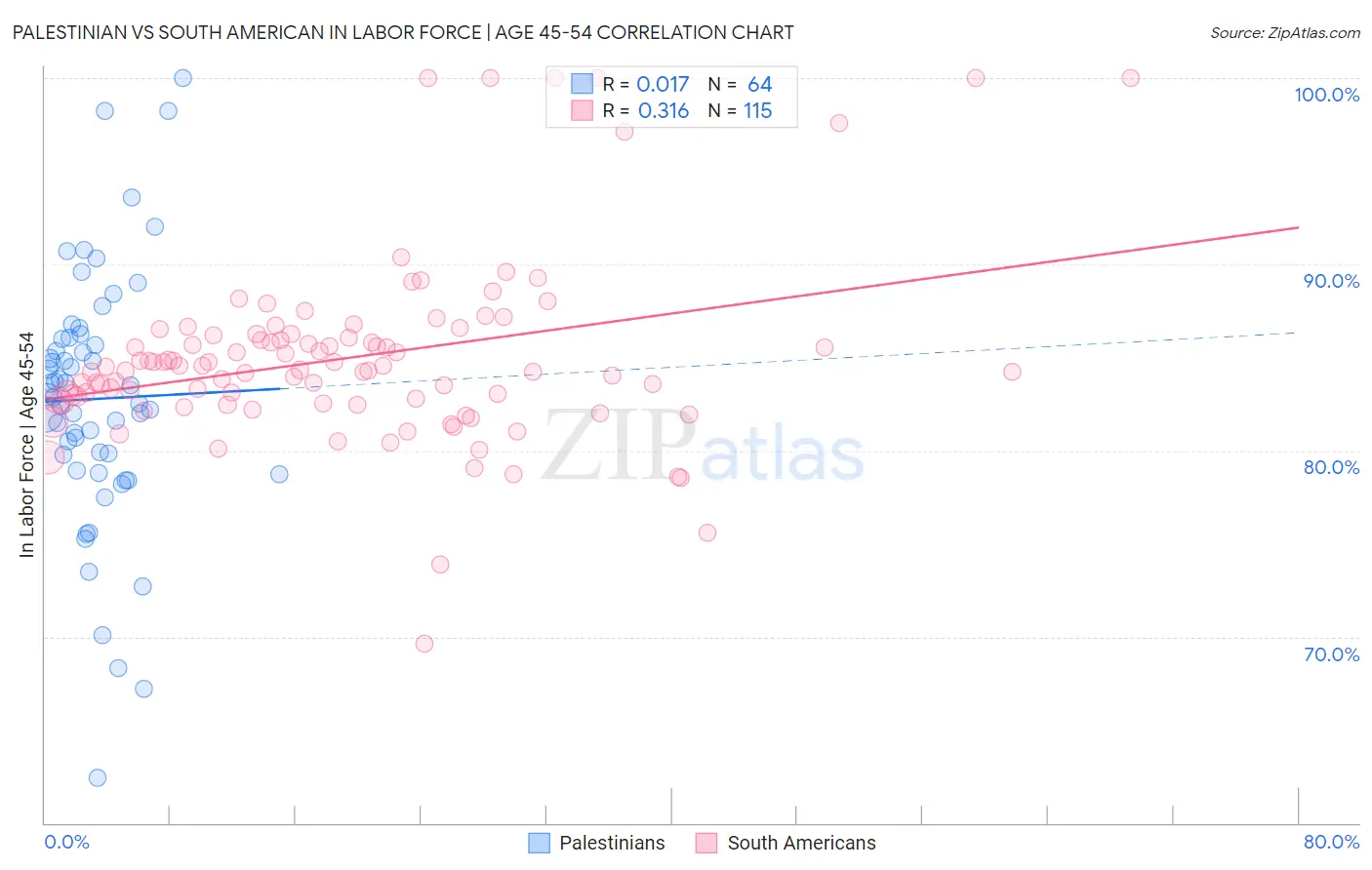 Palestinian vs South American In Labor Force | Age 45-54