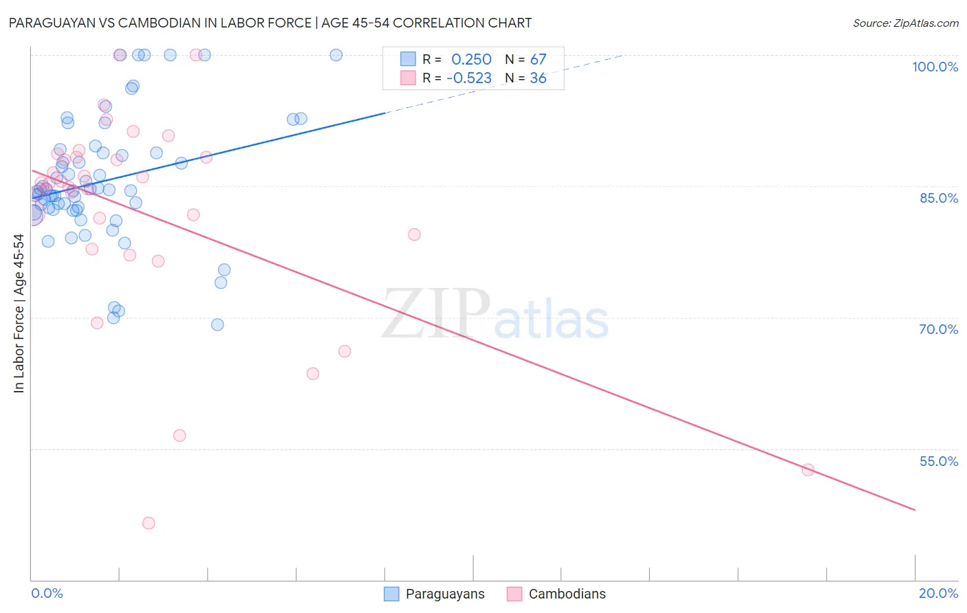 Paraguayan vs Cambodian In Labor Force | Age 45-54