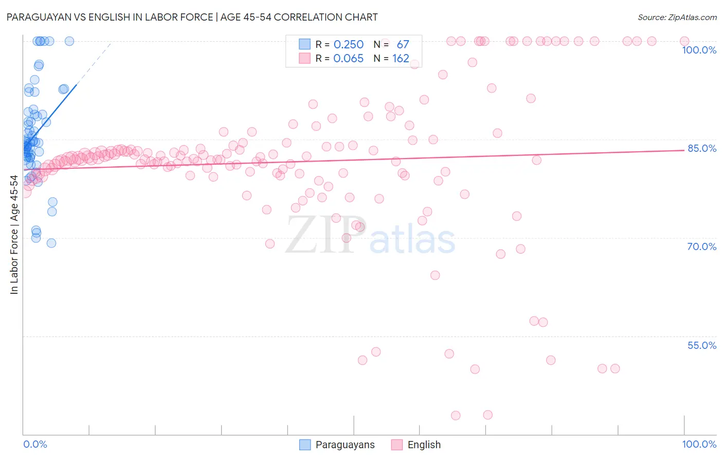 Paraguayan vs English In Labor Force | Age 45-54