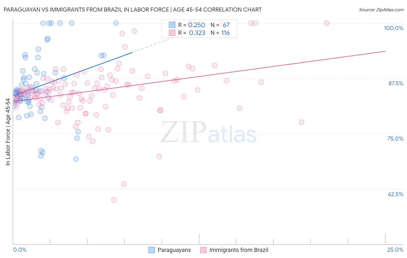 Paraguayan vs Immigrants from Brazil In Labor Force | Age 45-54