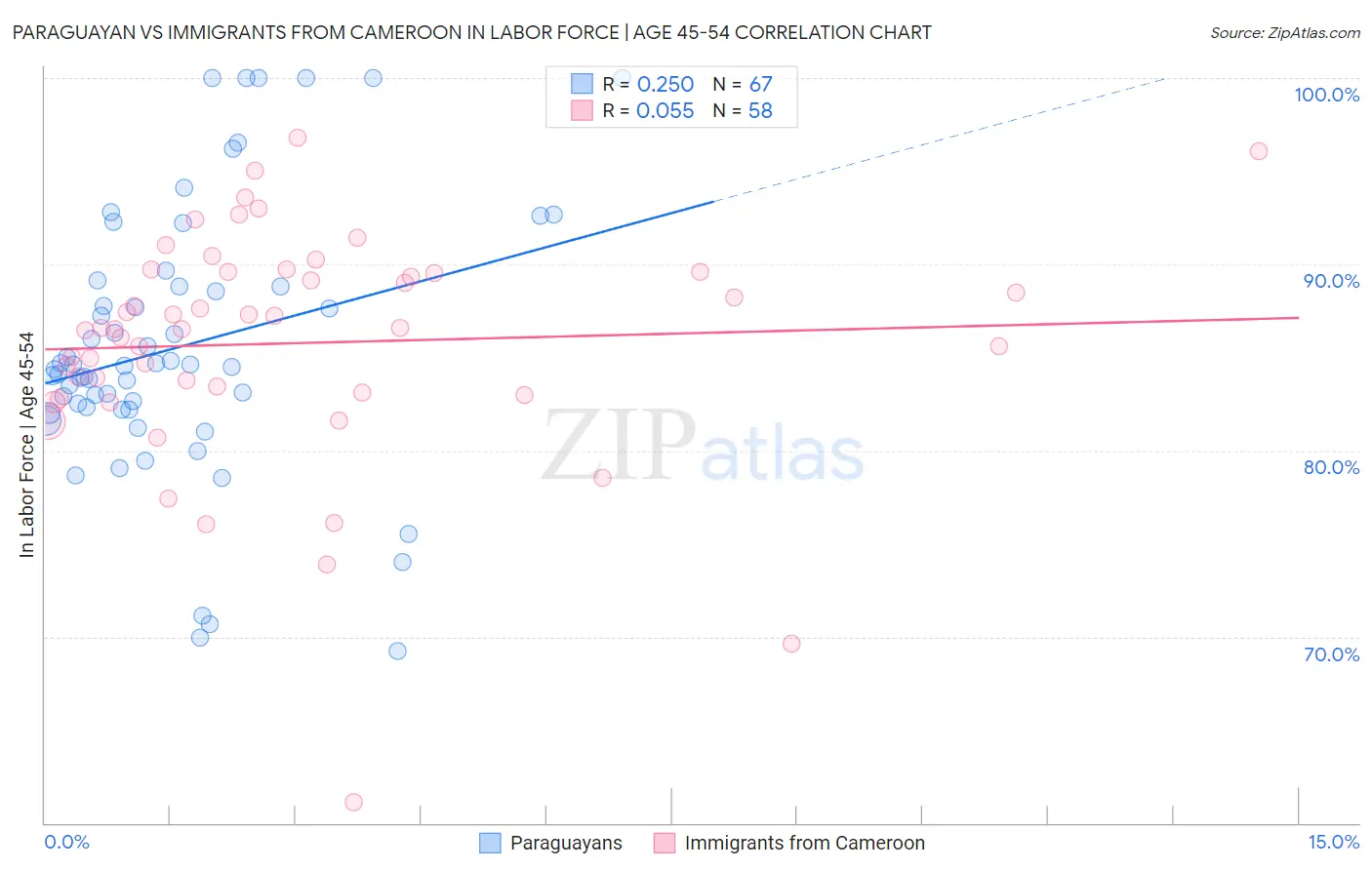 Paraguayan vs Immigrants from Cameroon In Labor Force | Age 45-54