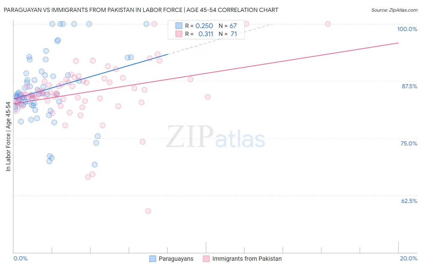 Paraguayan vs Immigrants from Pakistan In Labor Force | Age 45-54