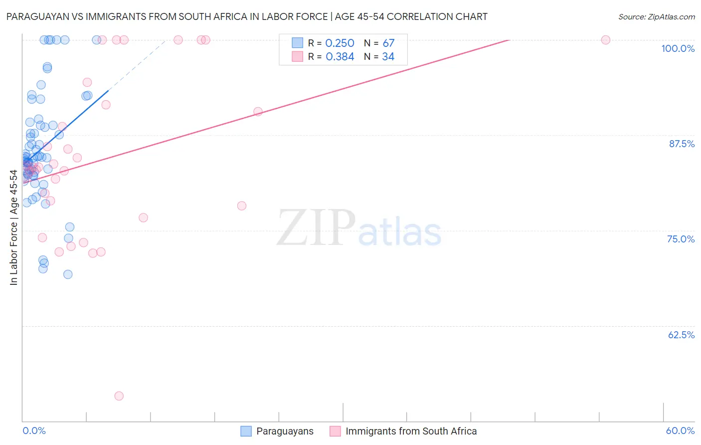 Paraguayan vs Immigrants from South Africa In Labor Force | Age 45-54