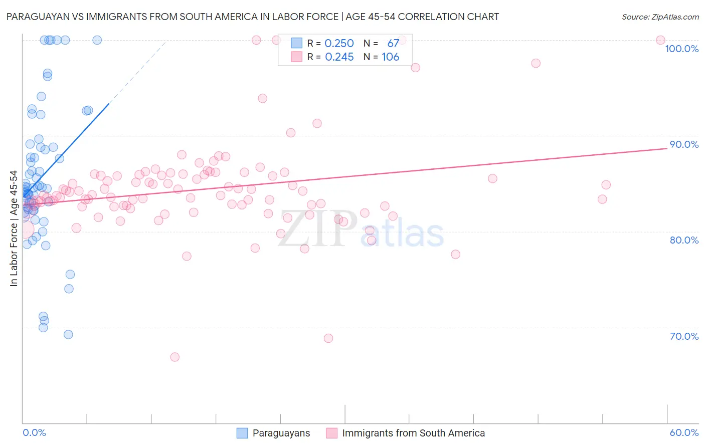 Paraguayan vs Immigrants from South America In Labor Force | Age 45-54