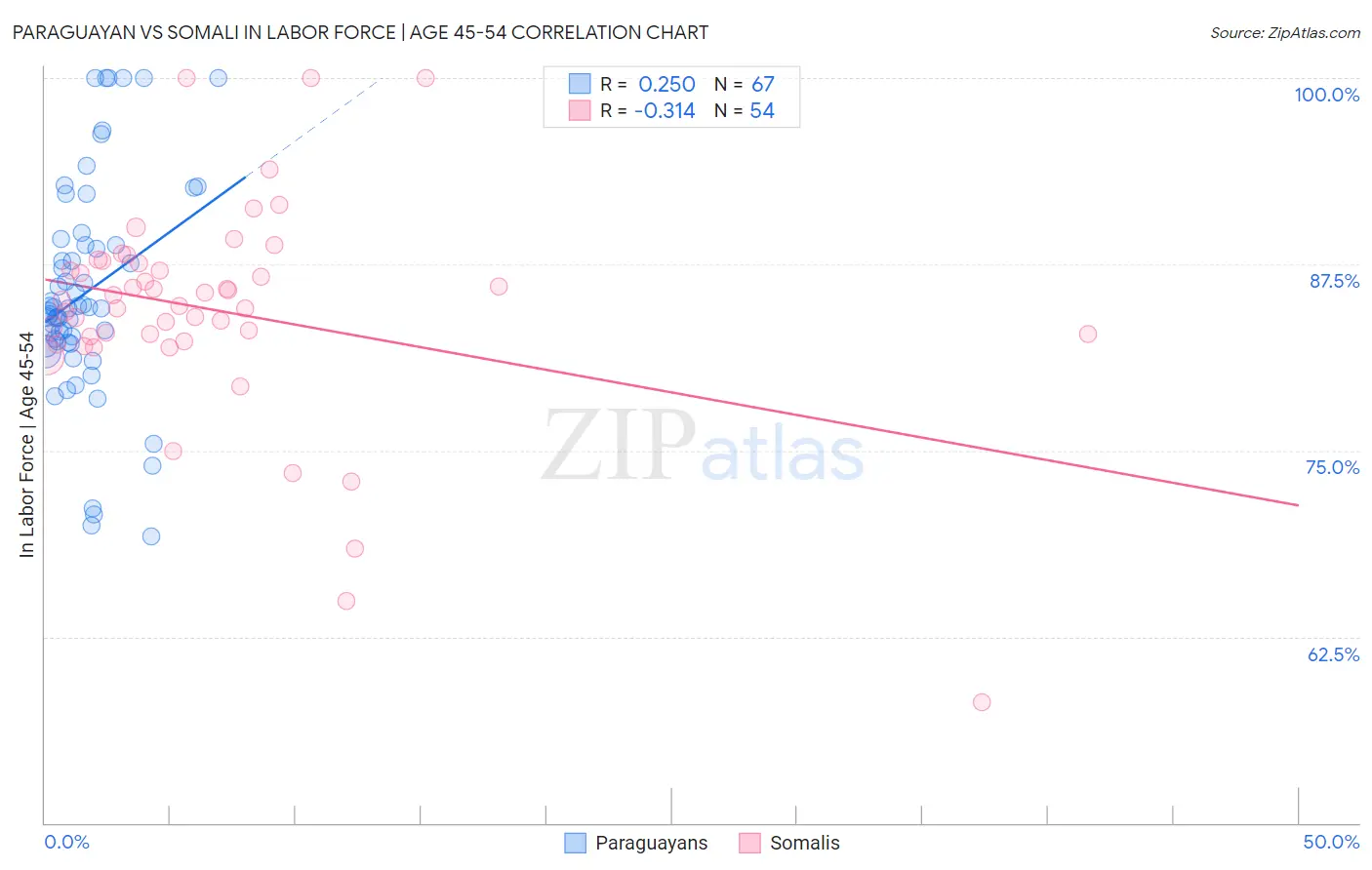 Paraguayan vs Somali In Labor Force | Age 45-54