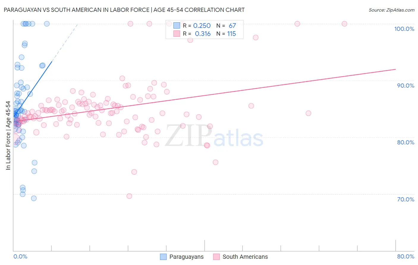 Paraguayan vs South American In Labor Force | Age 45-54