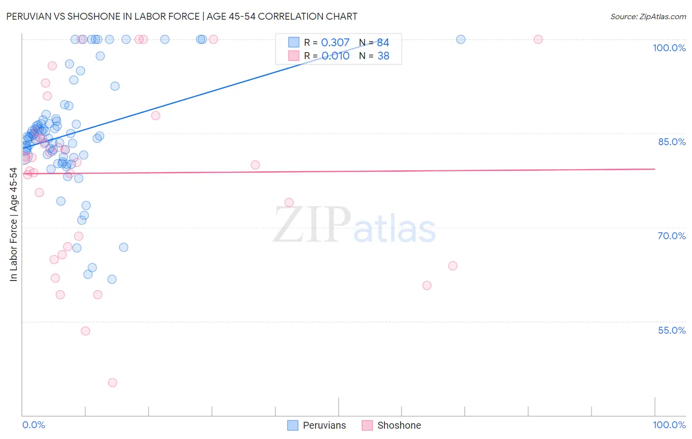 Peruvian vs Shoshone In Labor Force | Age 45-54