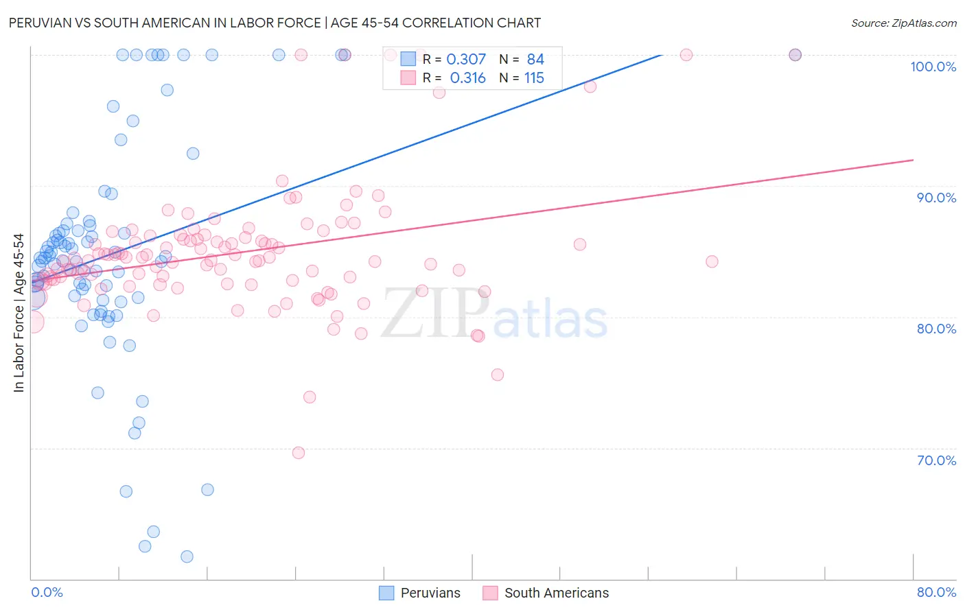 Peruvian vs South American In Labor Force | Age 45-54