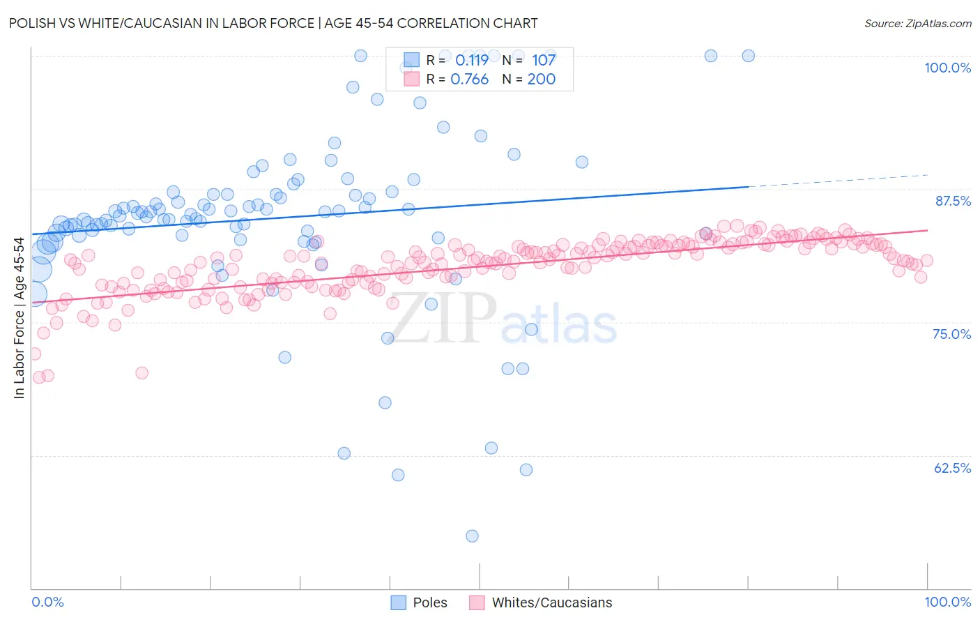 Polish vs White/Caucasian In Labor Force | Age 45-54