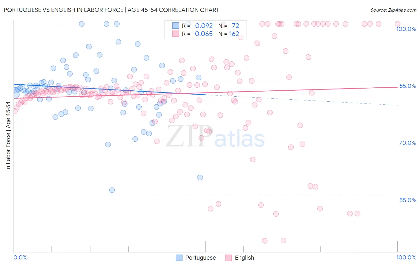 Portuguese vs English In Labor Force | Age 45-54
