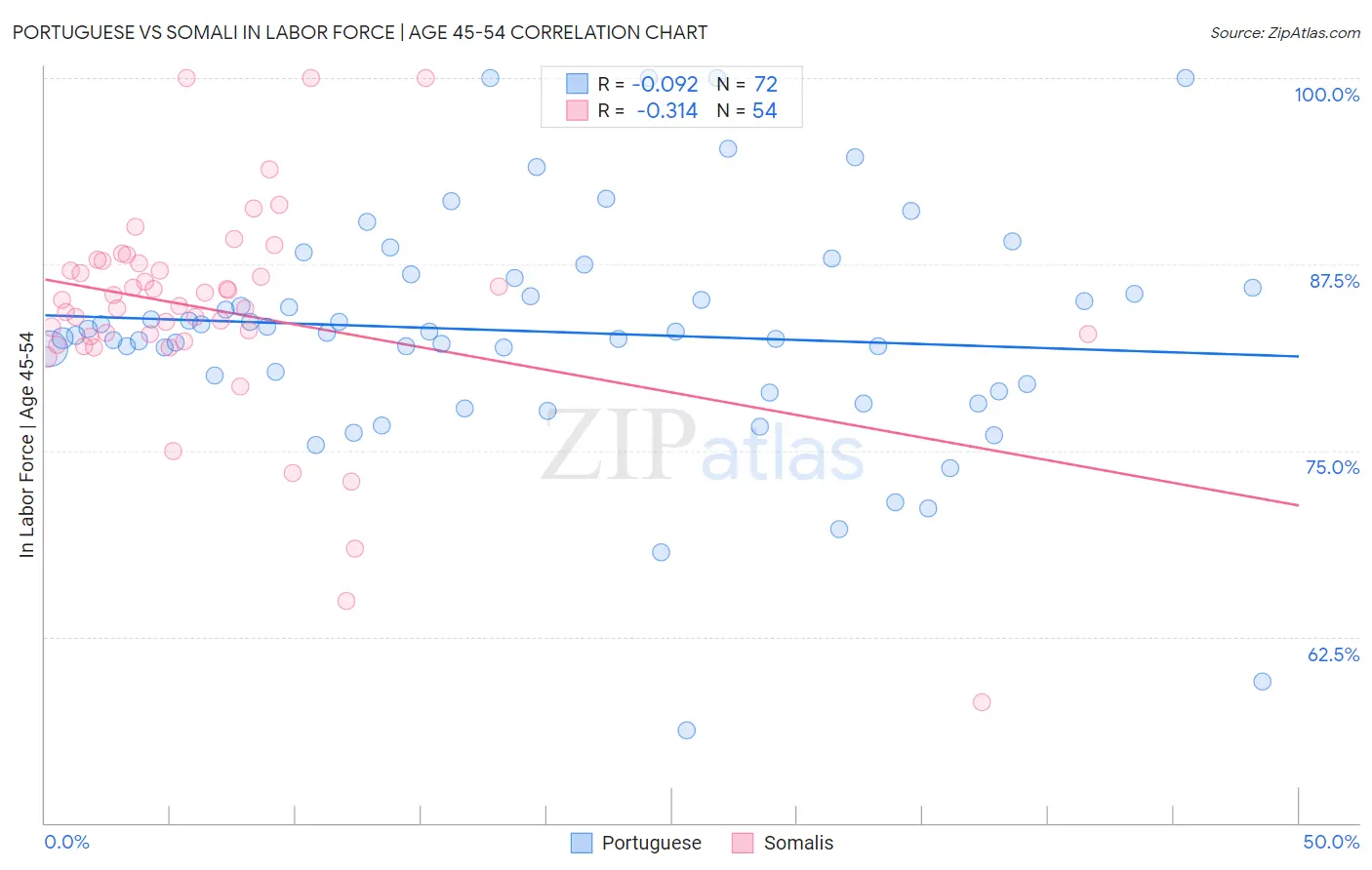 Portuguese vs Somali In Labor Force | Age 45-54