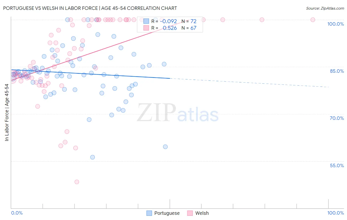 Portuguese vs Welsh In Labor Force | Age 45-54