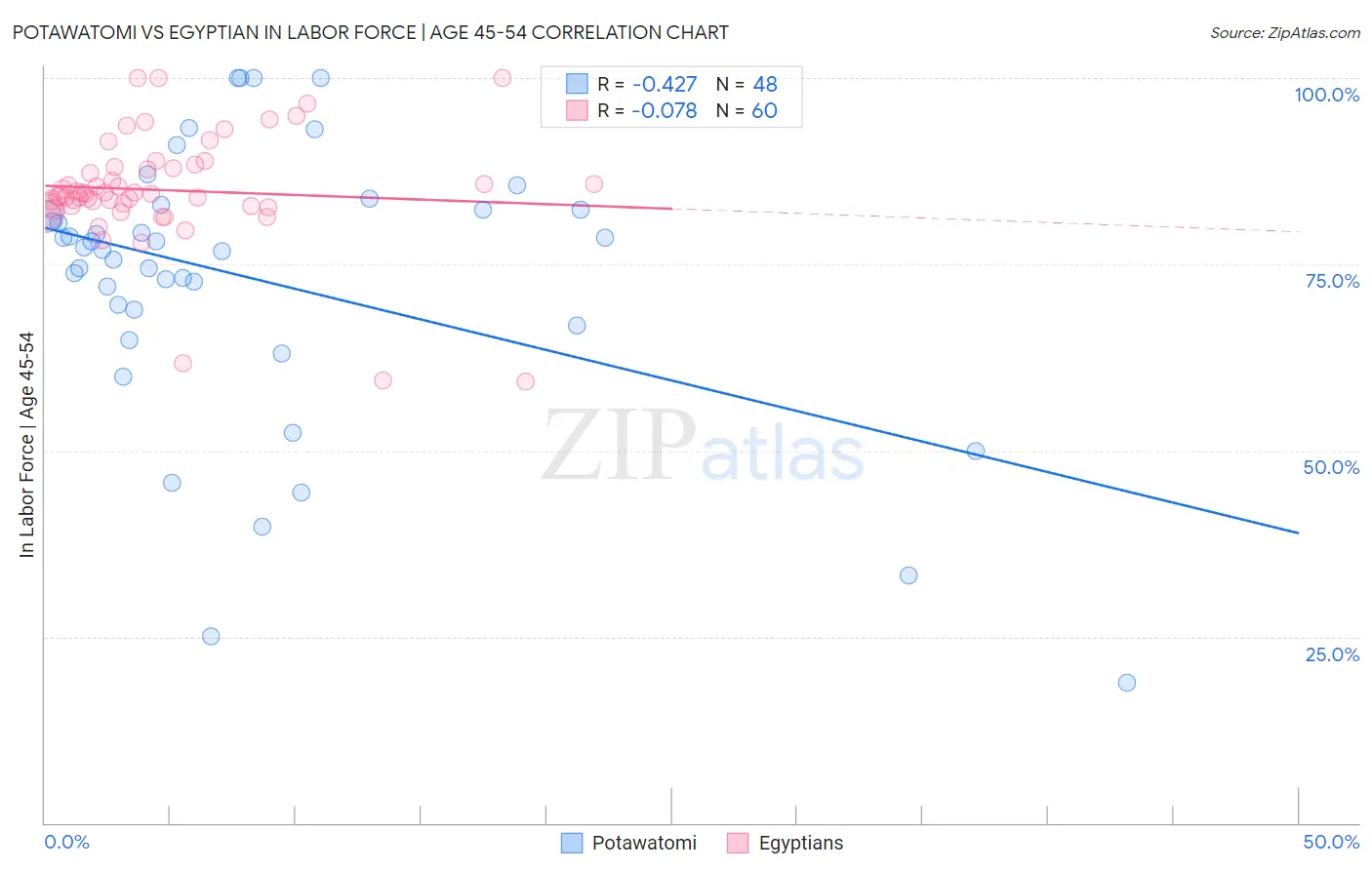 Potawatomi vs Egyptian In Labor Force | Age 45-54