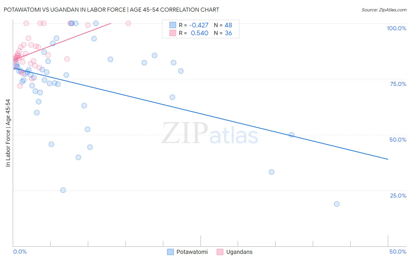 Potawatomi vs Ugandan In Labor Force | Age 45-54
