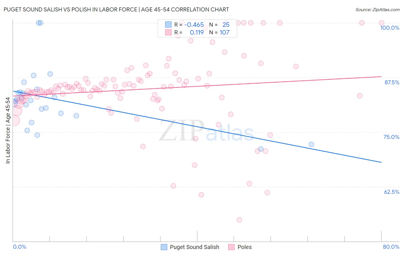 Puget Sound Salish vs Polish In Labor Force | Age 45-54