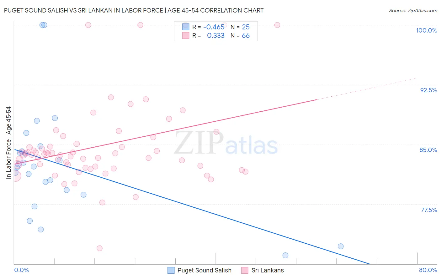 Puget Sound Salish vs Sri Lankan In Labor Force | Age 45-54