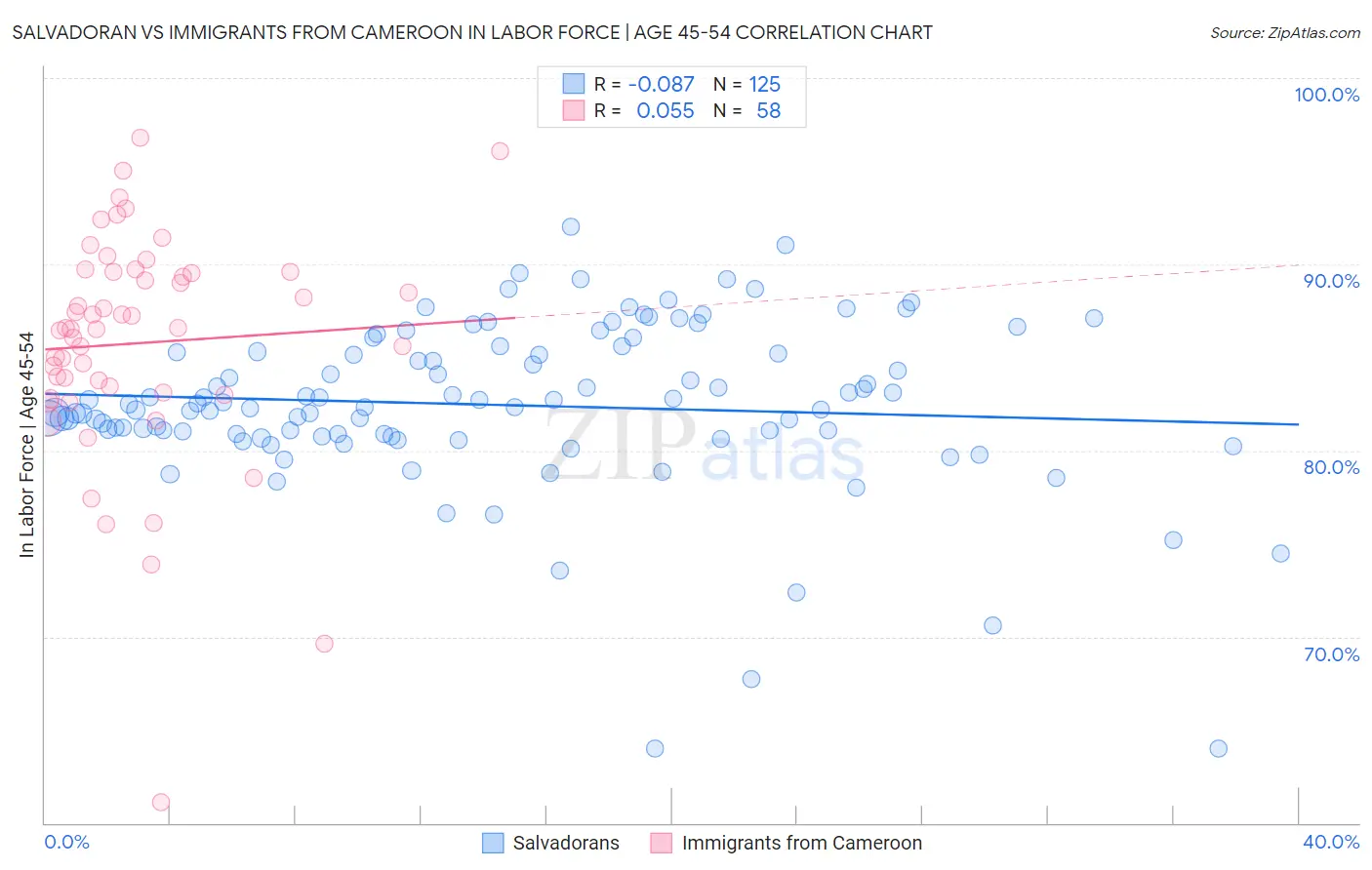 Salvadoran vs Immigrants from Cameroon In Labor Force | Age 45-54