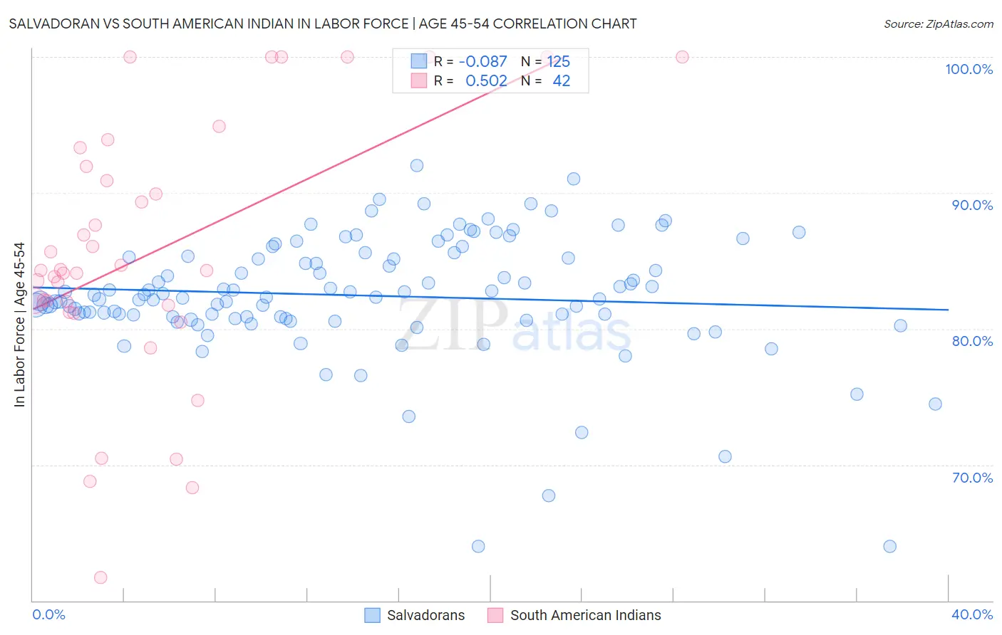 Salvadoran vs South American Indian In Labor Force | Age 45-54