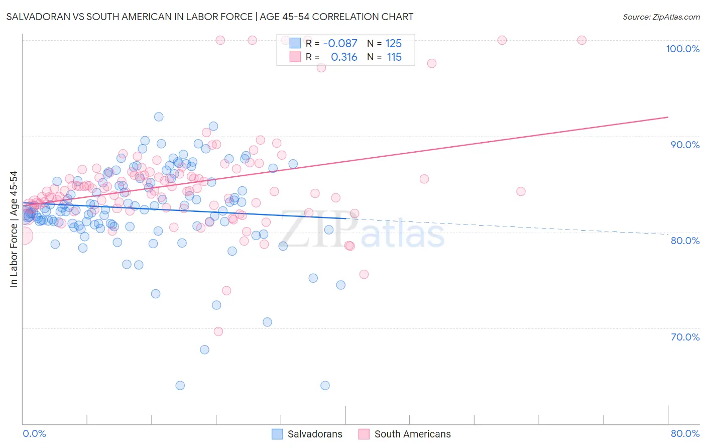 Salvadoran vs South American In Labor Force | Age 45-54