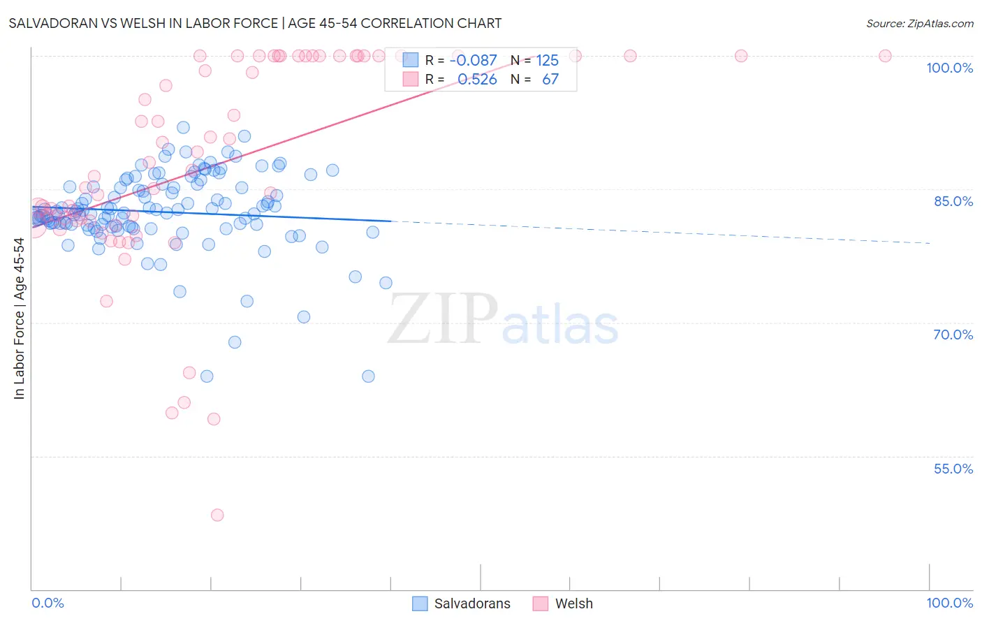 Salvadoran vs Welsh In Labor Force | Age 45-54