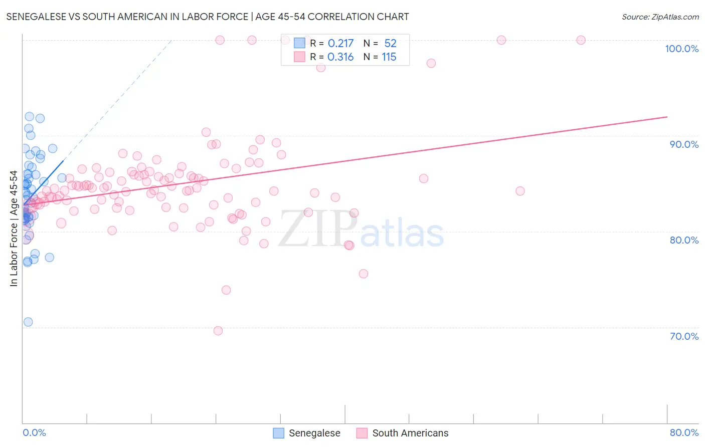 Senegalese vs South American In Labor Force | Age 45-54