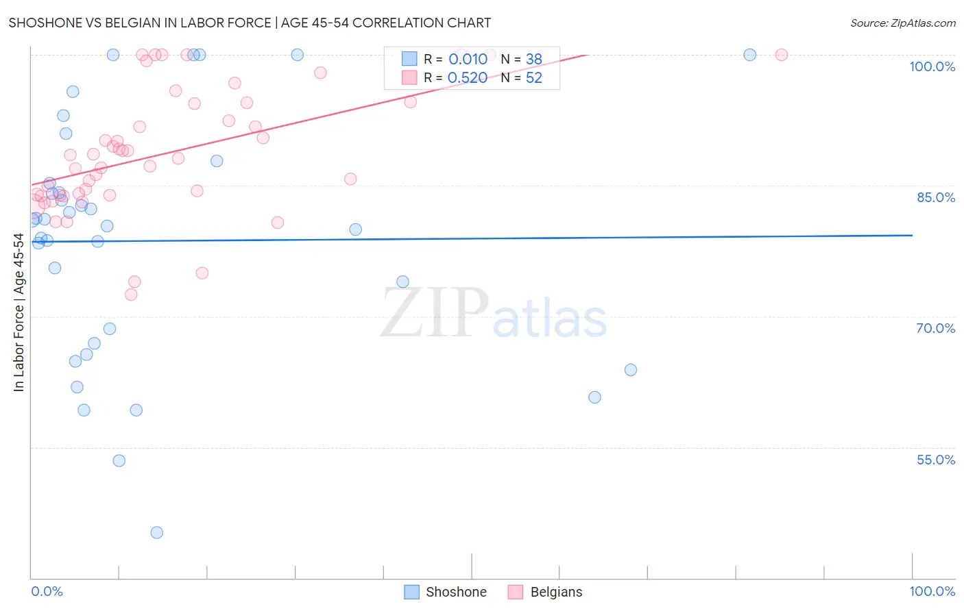 Shoshone vs Belgian In Labor Force | Age 45-54