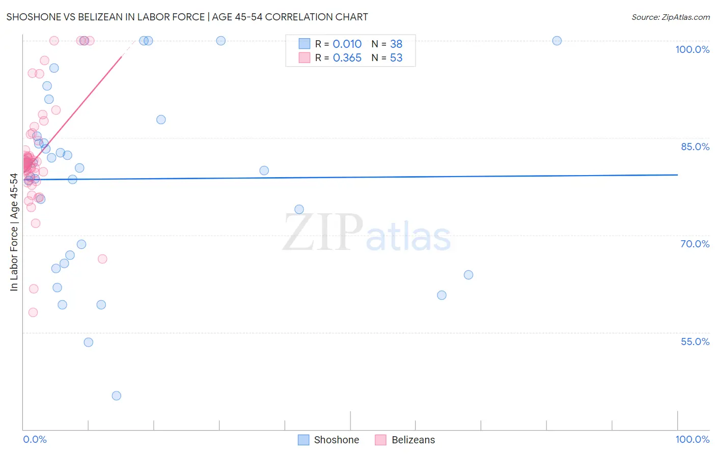Shoshone vs Belizean In Labor Force | Age 45-54