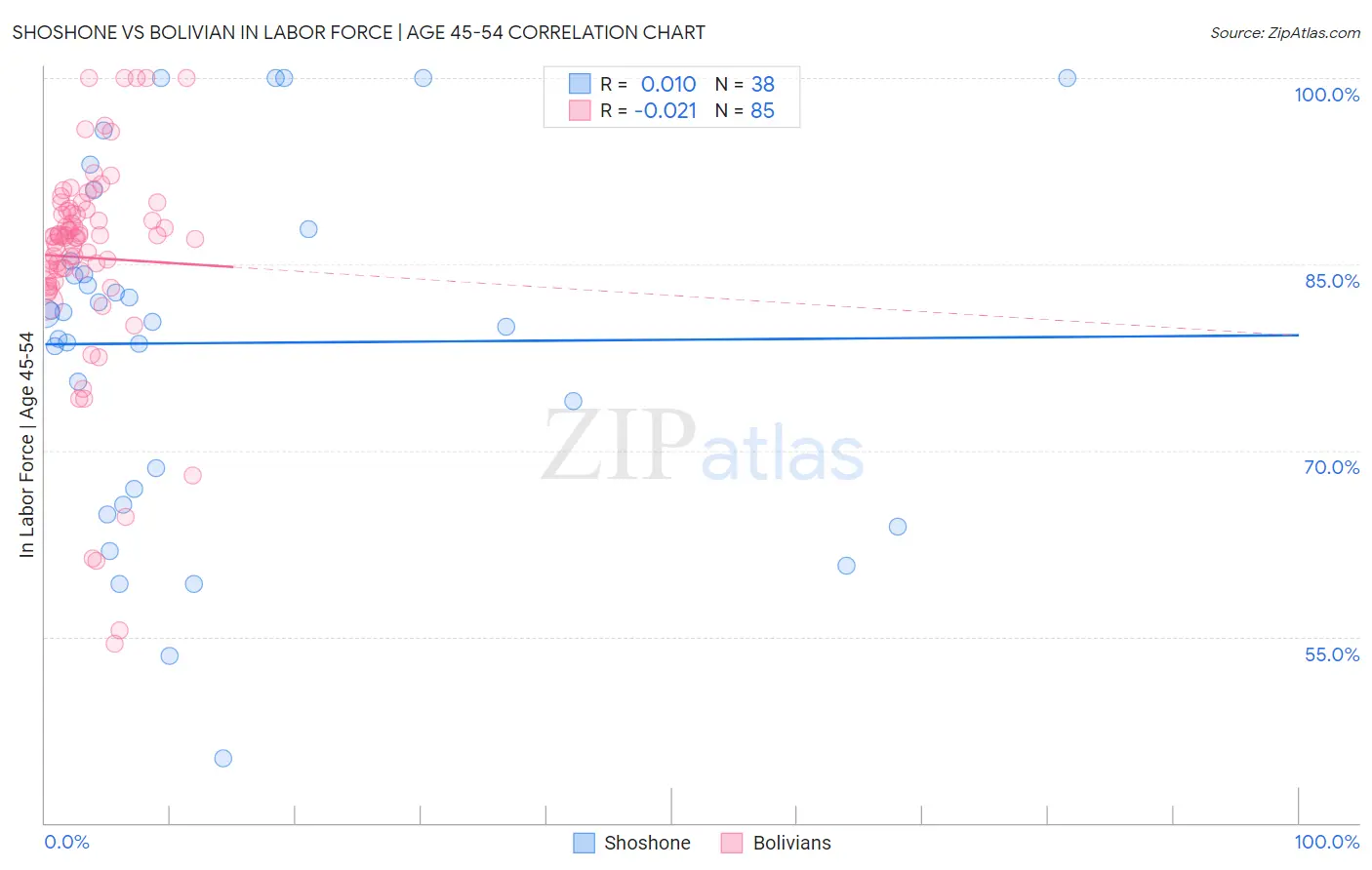 Shoshone vs Bolivian In Labor Force | Age 45-54