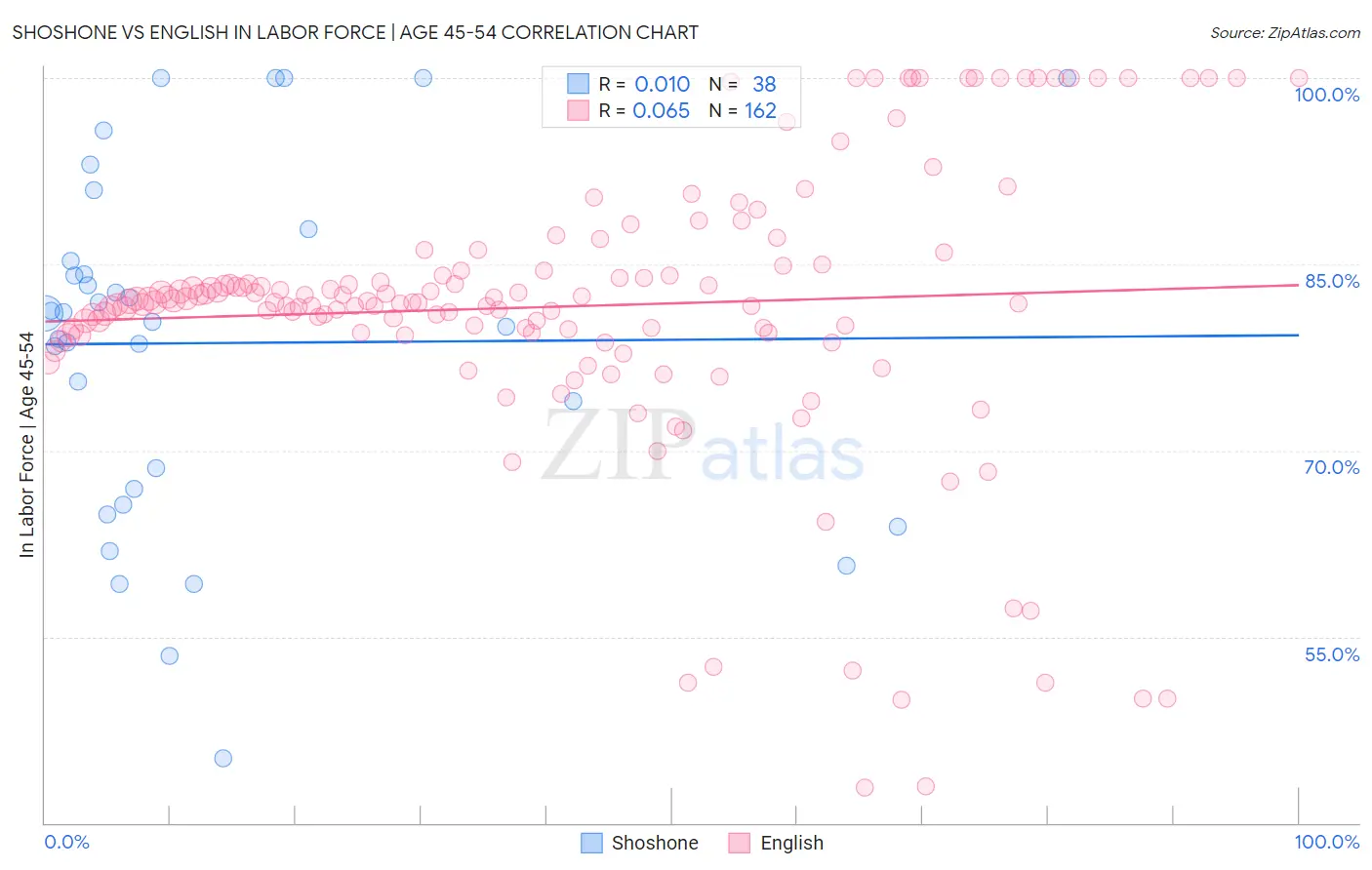 Shoshone vs English In Labor Force | Age 45-54