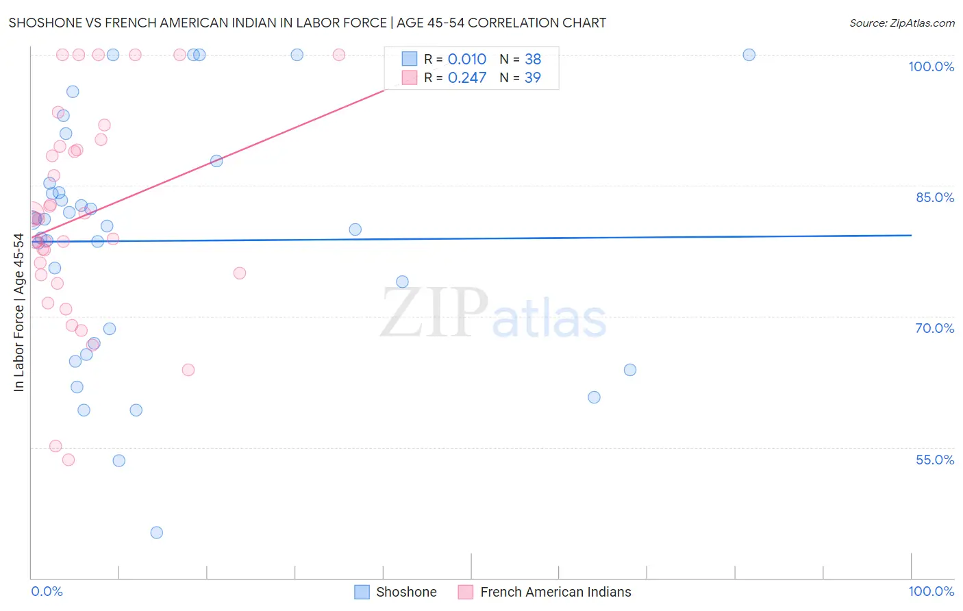 Shoshone vs French American Indian In Labor Force | Age 45-54